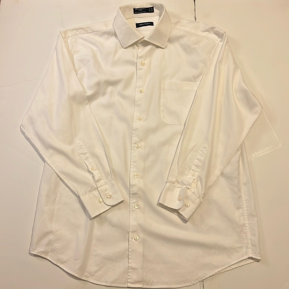 Nautica 100% cotton white button down long sleeve polo